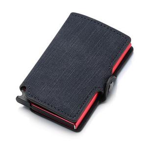 FEKETE-PIROS JEANS MINTÁZATÚ RFID BLOKKOLÓS MINI PÉNZTÁRCA PATENTOS