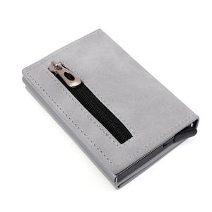 SZÜRKE RFID BLOKKOLÓS MINI PÉNZTÁRCA MÁGNESES, ZIPZÁRAS
