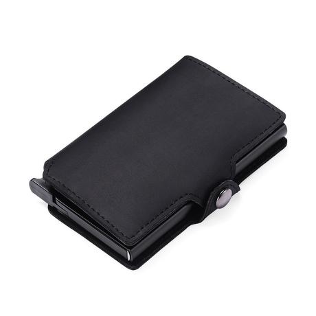 FEKETE BŐR RFID BLOKKOLÓS MINI PÉNZTÁRCA, PATENTOS, DÍSZDOBOZBAN