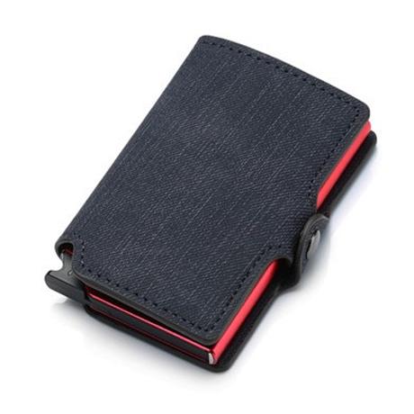 FEKETE-PIROS JEANS MINTÁZATÚ RFID BLOKKOLÓS MINI PÉNZTÁRCA PATENTOS