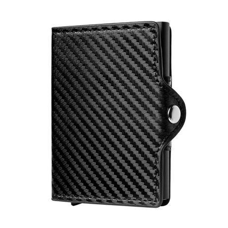 FEKETE KARBON MINTÁS RFID BLOKKOLÓS MINI PÉNZTÁRCA ZIPZÁRAS